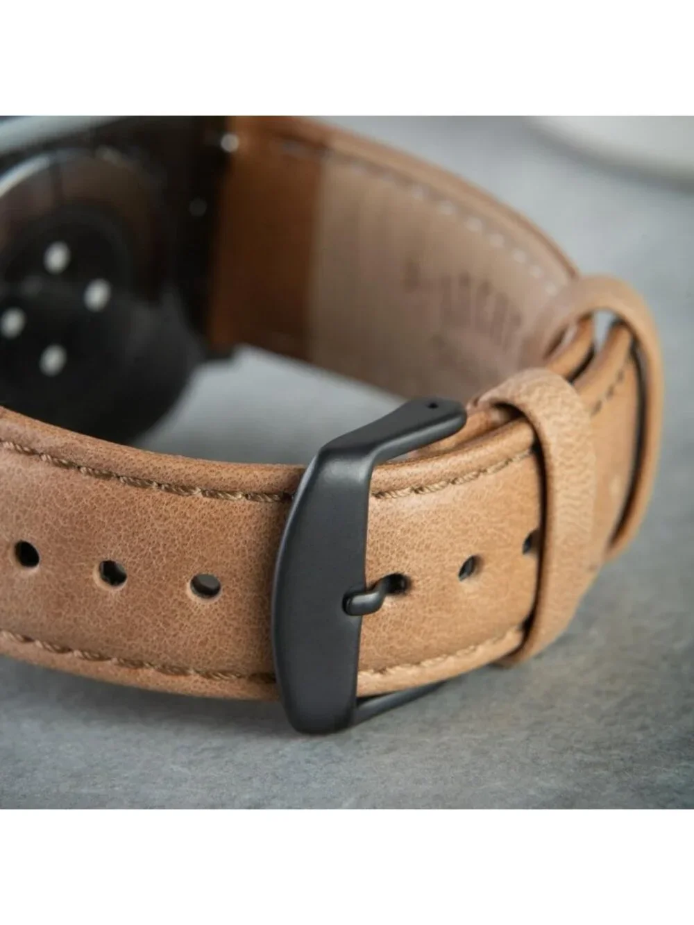 Men's Camel Tan/Matched Thread, Matte Gray Hardware Leather Straps Apple Watch